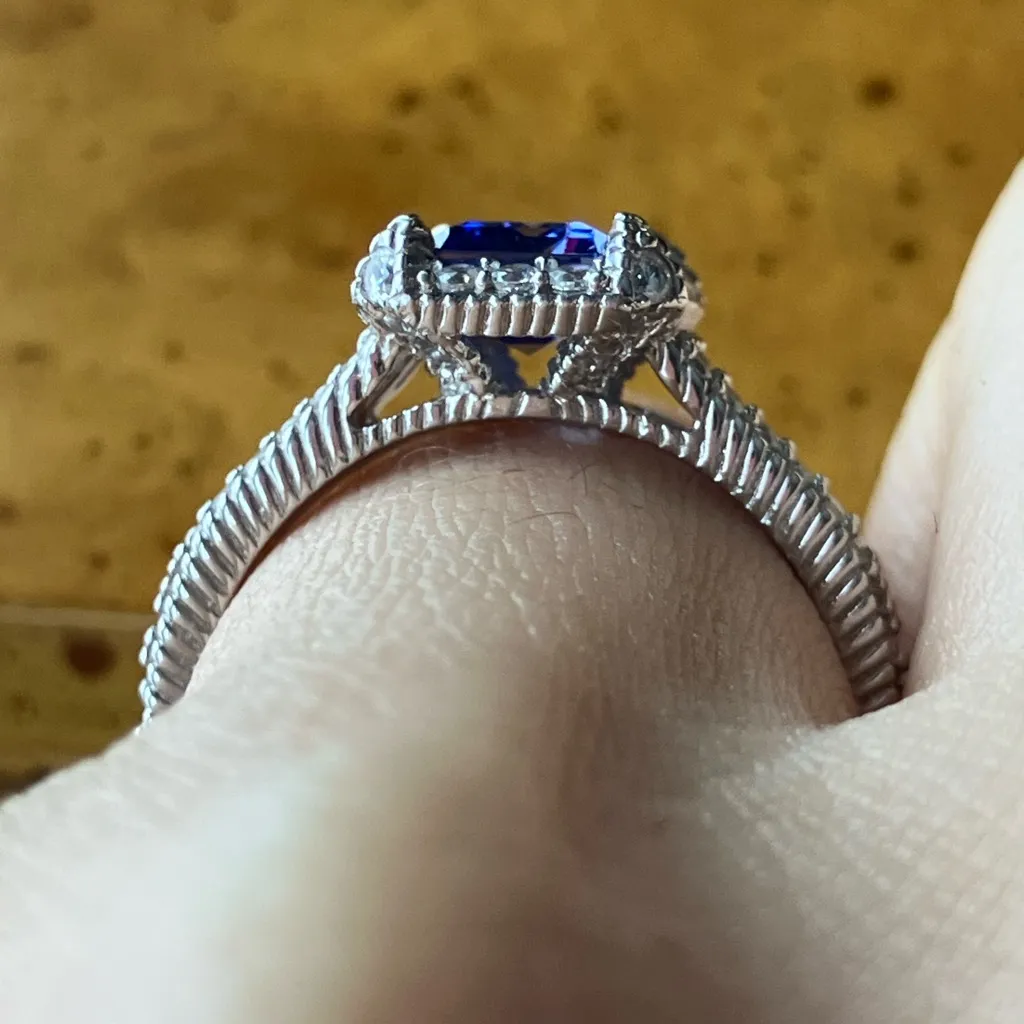 Judith Ripka Simulated Tanzanite White Diamond Sterling Silver Ring Size 8 - Image 2