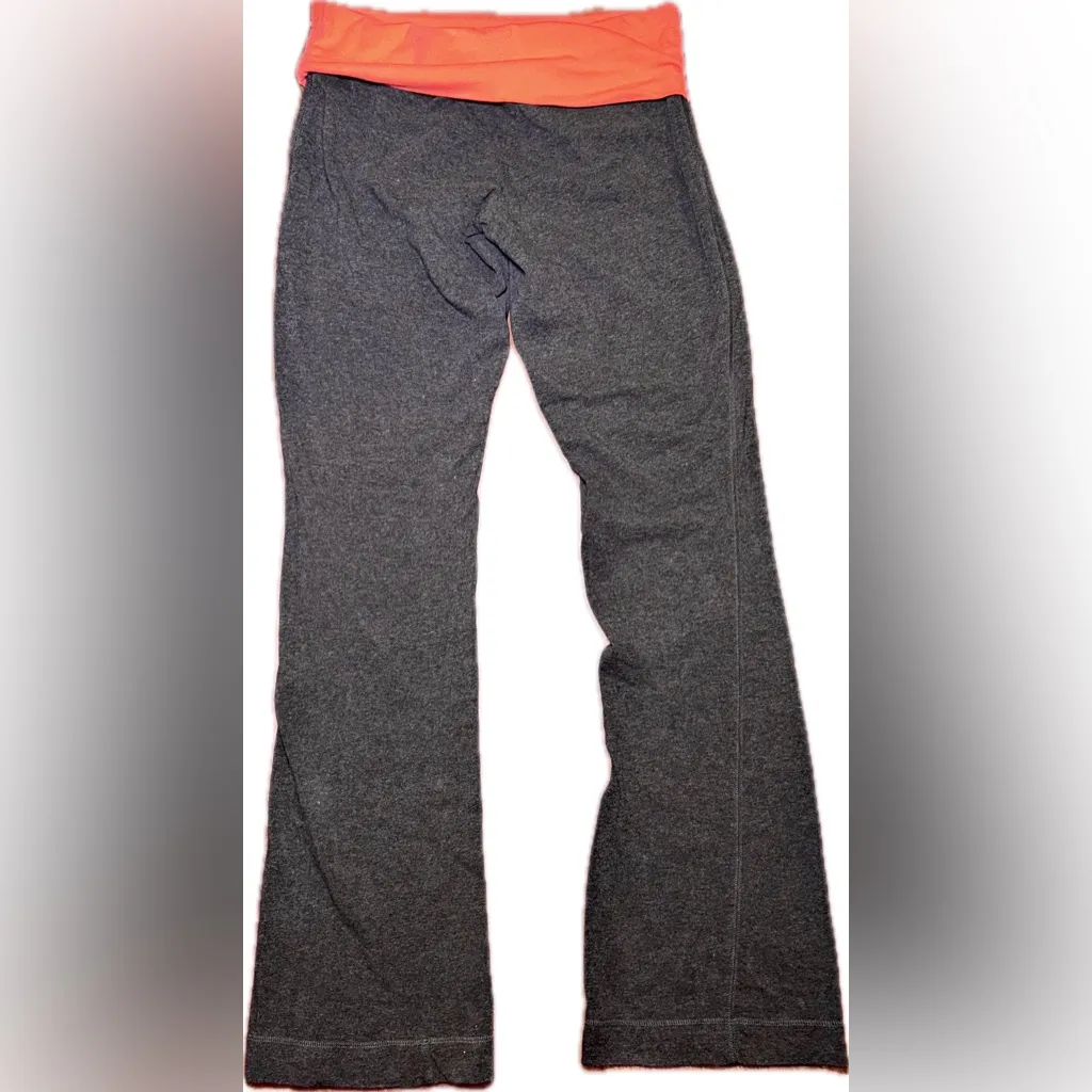 Vintage Y2K Fold Over Flare Yoga Legging Pants Hot Salmon Orange Sparkly Heart M - Image 8