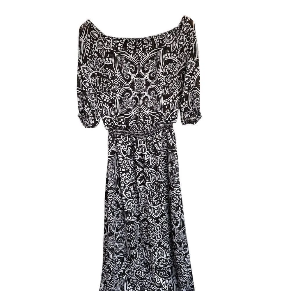 White House Black Market Women's Black Boho Maxi Dress Size 2 - Image 4