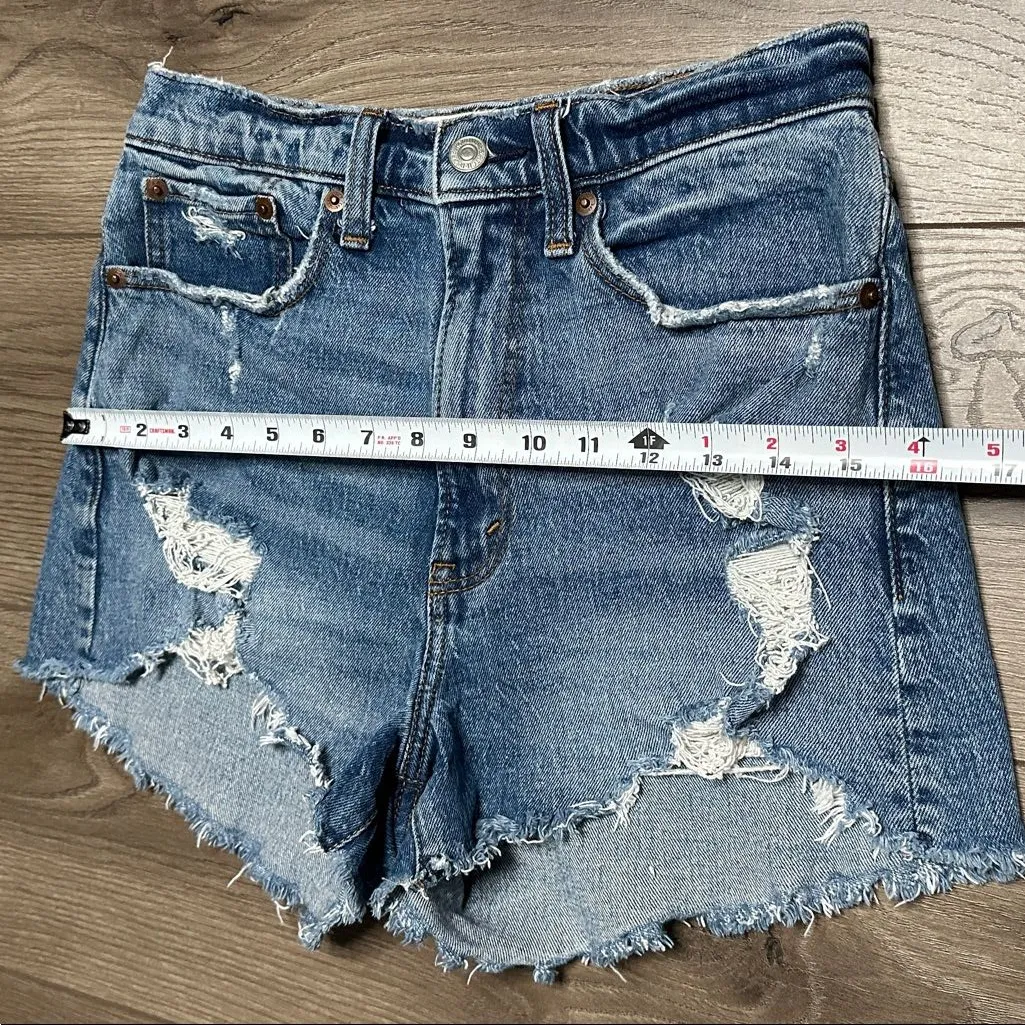 Abercrombie & FitchThe Mom High Rise Curve Love Stretch Blue Jean Shorts Size 26 - Image 7