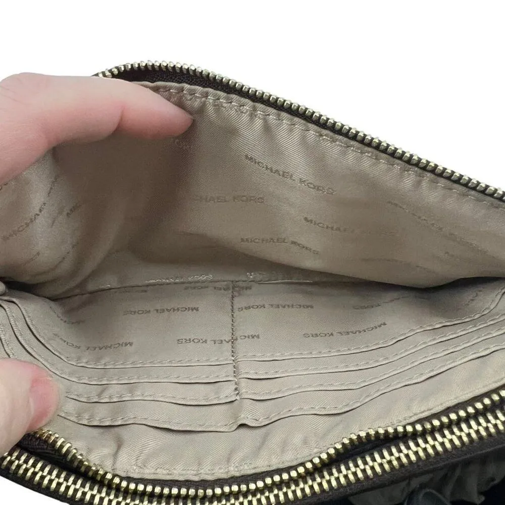 Michael Kors Double Zip Wristlet Leather Brown Tan - Image 4