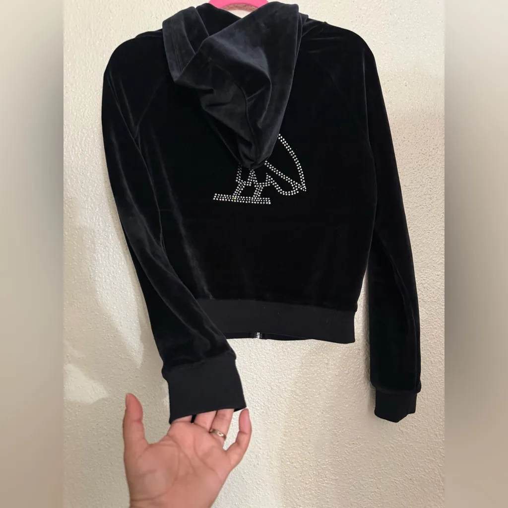 OVO Women’s Velour Crystal Owl Zip Up Hoodie October's Very Own Drake size small Black - Image 13