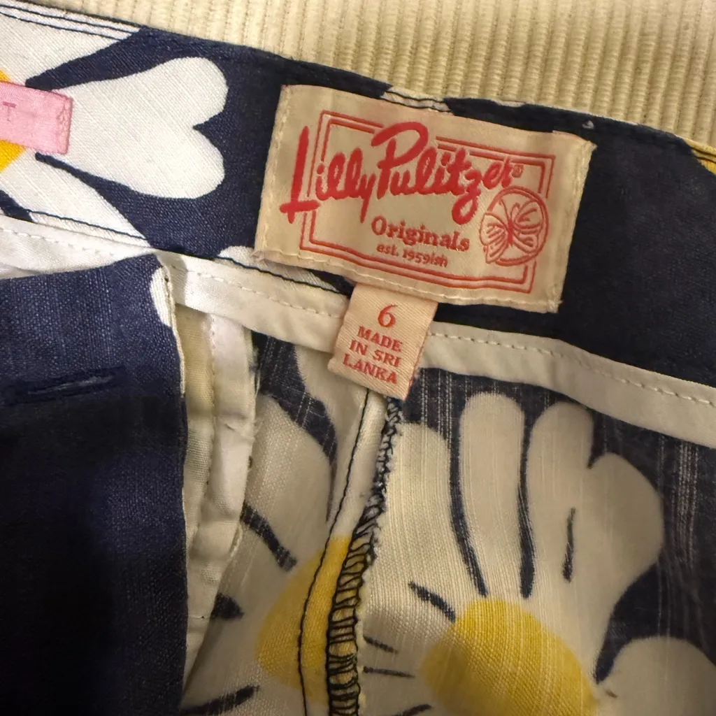 Lilly Pulitzer Daisy Floral Resort Pants Navy Yellow Cotton Size 6 - Image 11