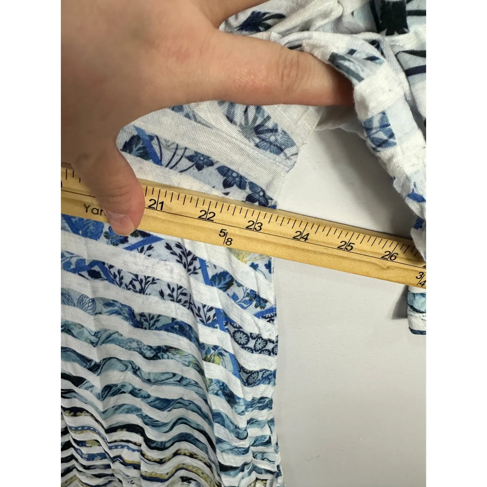 One World Beaded Top Women 1X Blue Stripe 3/4 sleeve Crochet Boho Artsy Eclectic - Image 5