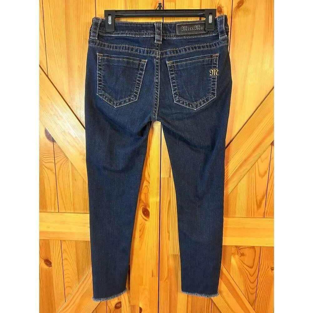 Miss Me Mid Rise Skinny Jeans Dark Wash Raw Hem Size 27 (5390) - Image 4