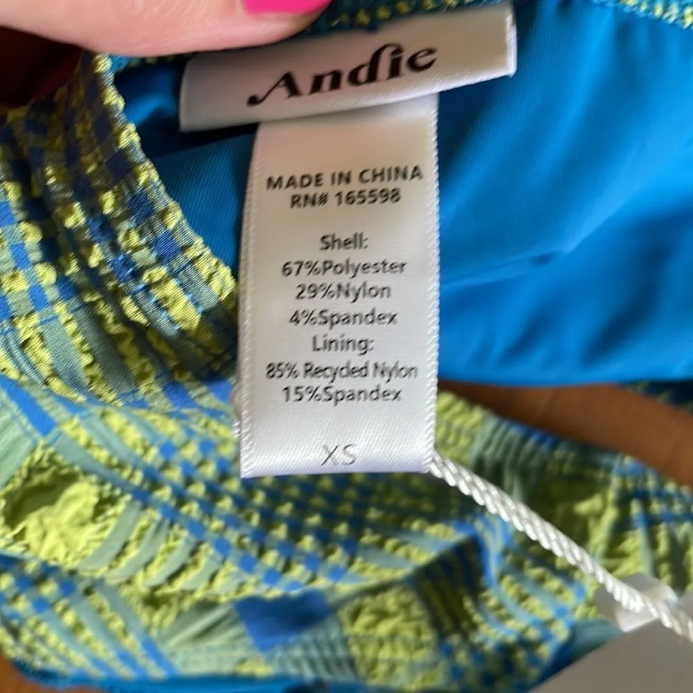 Andie Bikini Set Rye Top S Bikini Bottom XS Swimsuit Plaid Green Blue NWT - Image 9