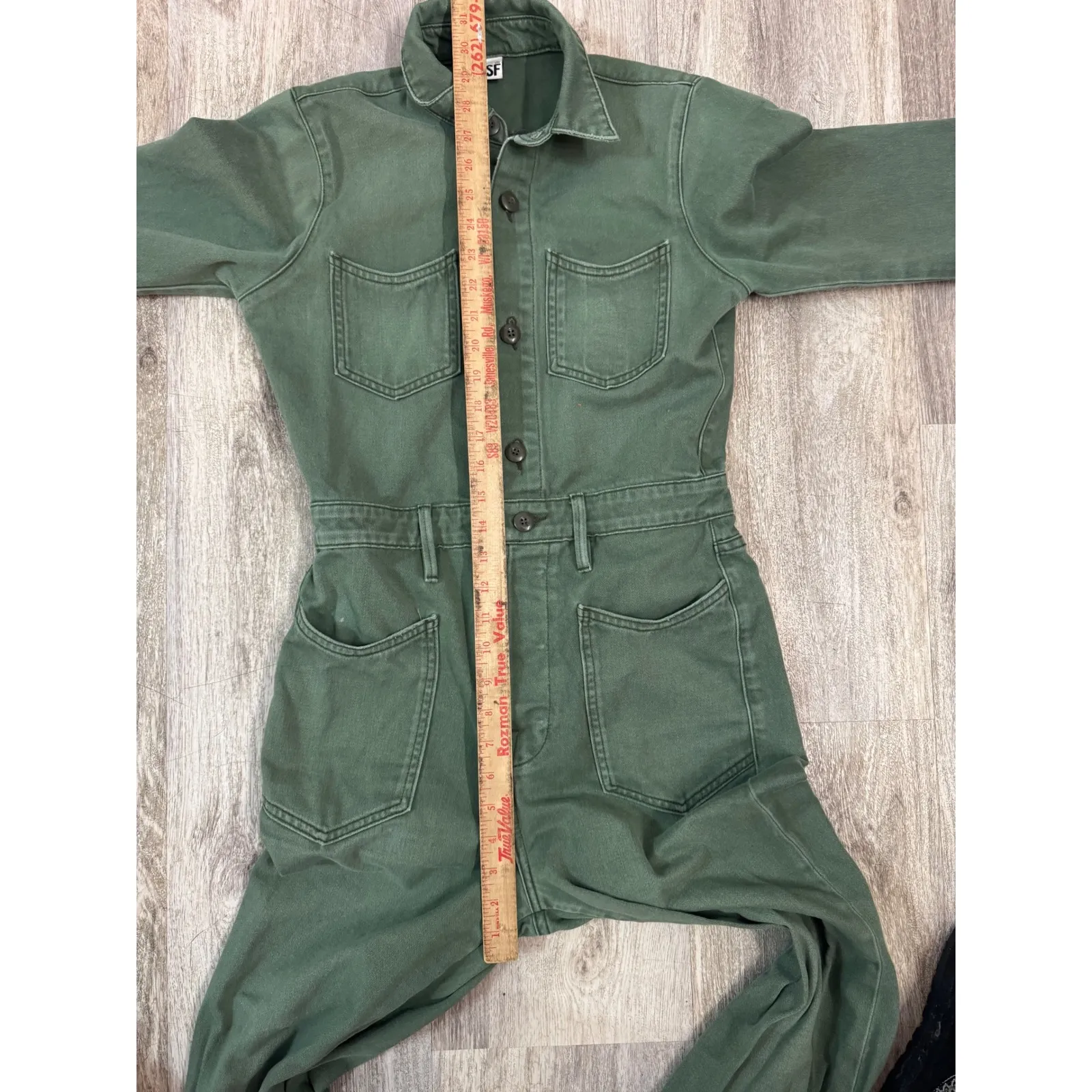NSF Clothing Green Utility Jumpsuit Flare Leg Button Up Women's Size 26 - Image 7