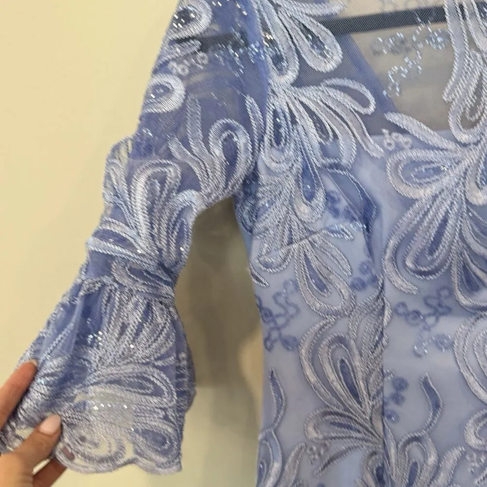 Adrianna Papell Women Light Blue Embroidered Sequin Knee Dress Size 0 1898 - Image 3