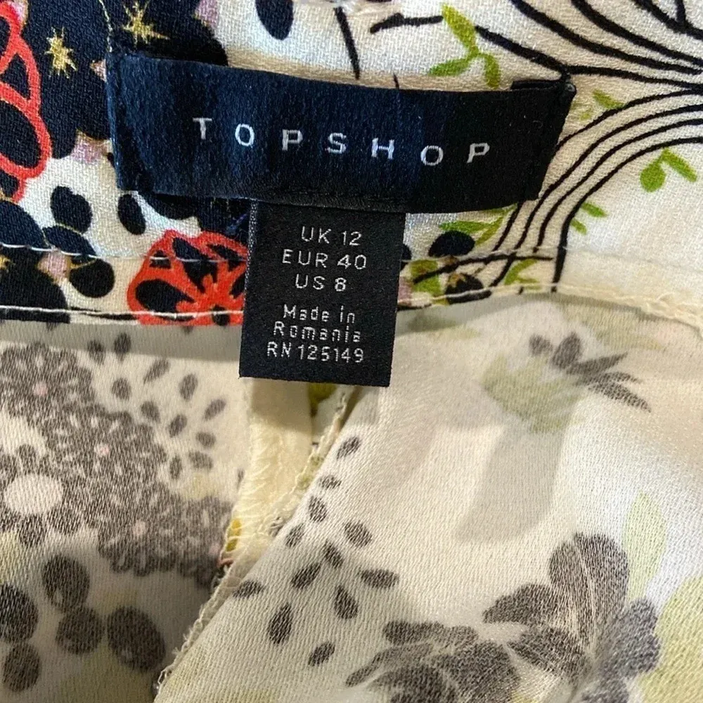 Topshop Idol‎ Cream Floral Bloom Print City Wide Leg Size 8 Knee Length - Image 7