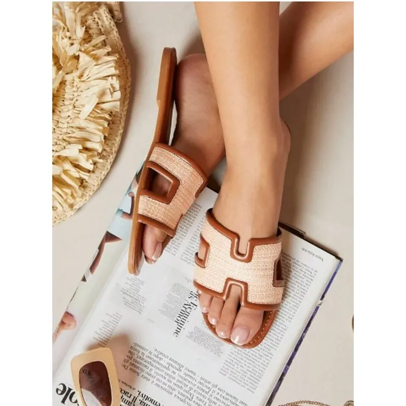 Justfab Becca Flat Sandals Womens 8 Brown Woven Upper‎ Comfortable Slip - Image 2