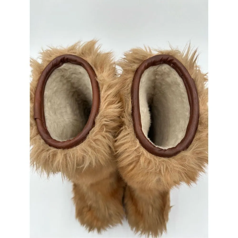 Vintage Furry Yeti Winter Boots Waterproof 70s RARE women 7 men 5 Winterproofs Tan - Image 6
