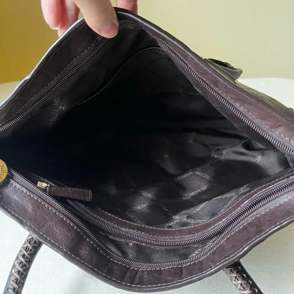 Vintage Hidesign Dark Brown Leather Tote Bag Structured Office Satchel Purse - Image 7