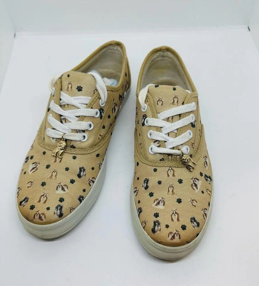 Shiz Tzu Dog Multiple Design Brown Dog Writing on Side Lace Up Shoe Size 6.5 - Image 3
