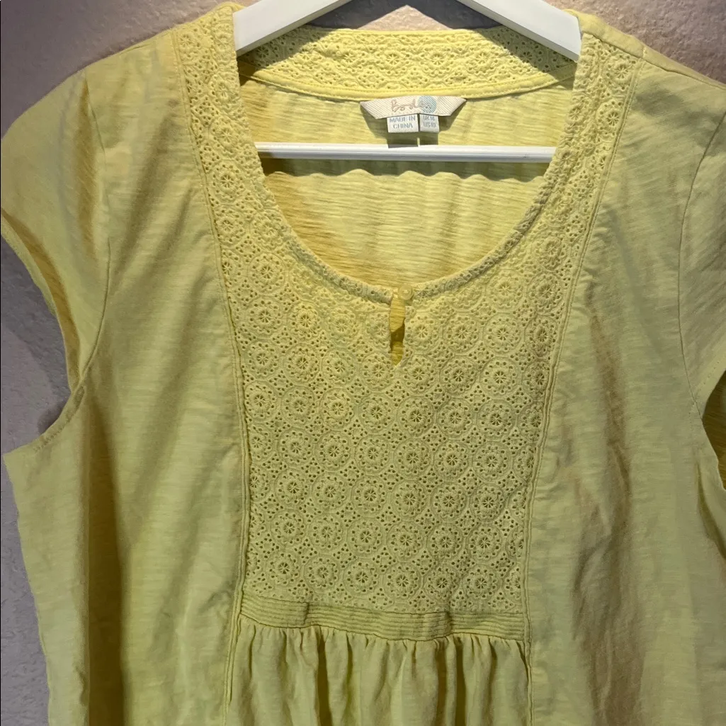 Boden Women’s Yellow Cotton cap Sleeve Crochet Detail Top Size 10 - Image 5