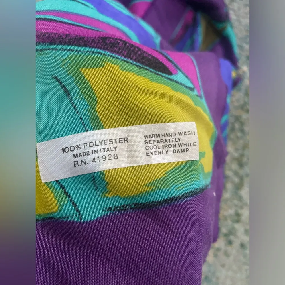 Vintage purple fringe abstract print large head wrap scarf Green - Image 6