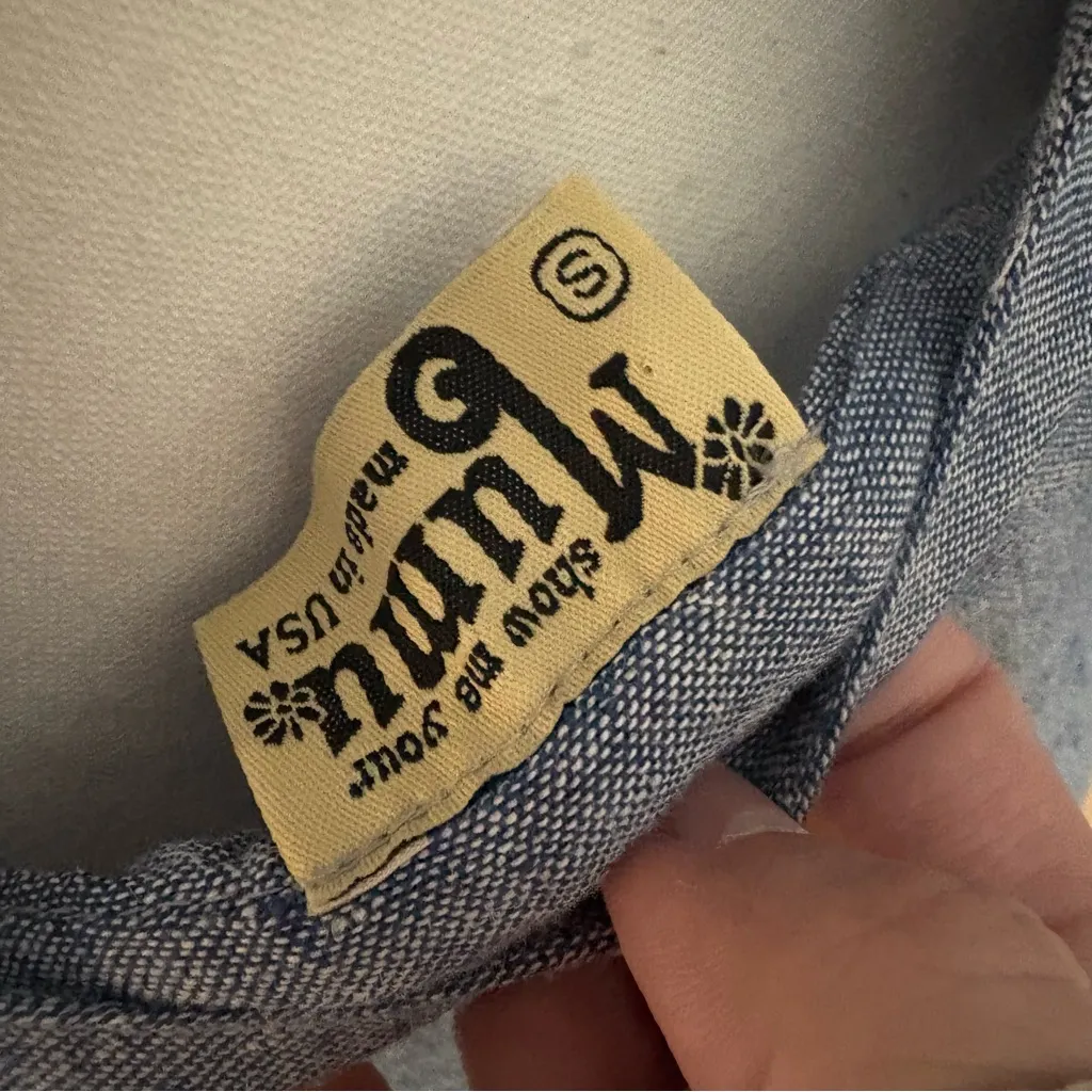 SHOW‎ ME YOUR MUMU Billy Bob Chambray Flare Wide Leg Overall Jumpsuit Size Small - Image 7