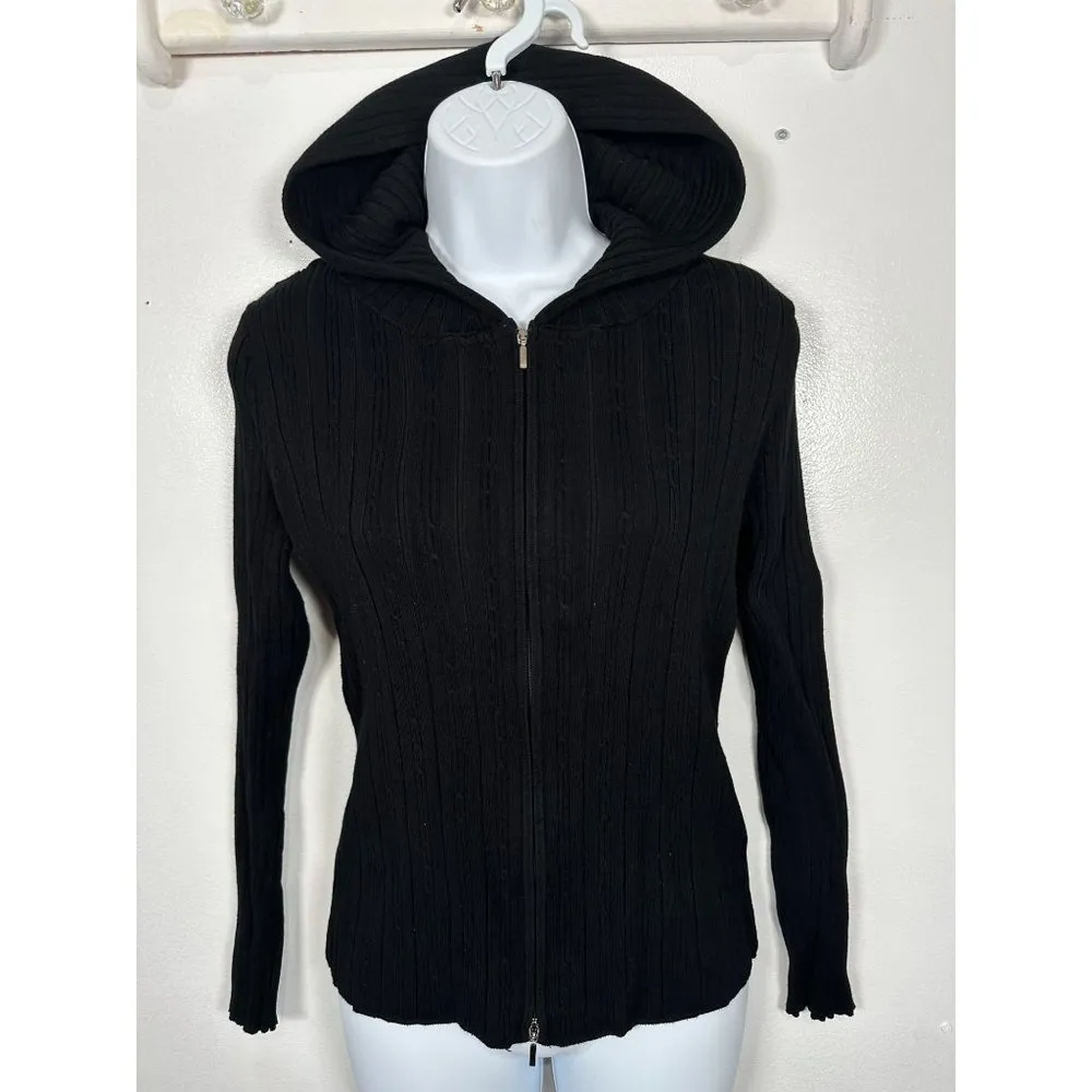 Y2K Belldini Womens Medium Hoodie Long Sleeve Top Black Stretch Full Zip - Image 11