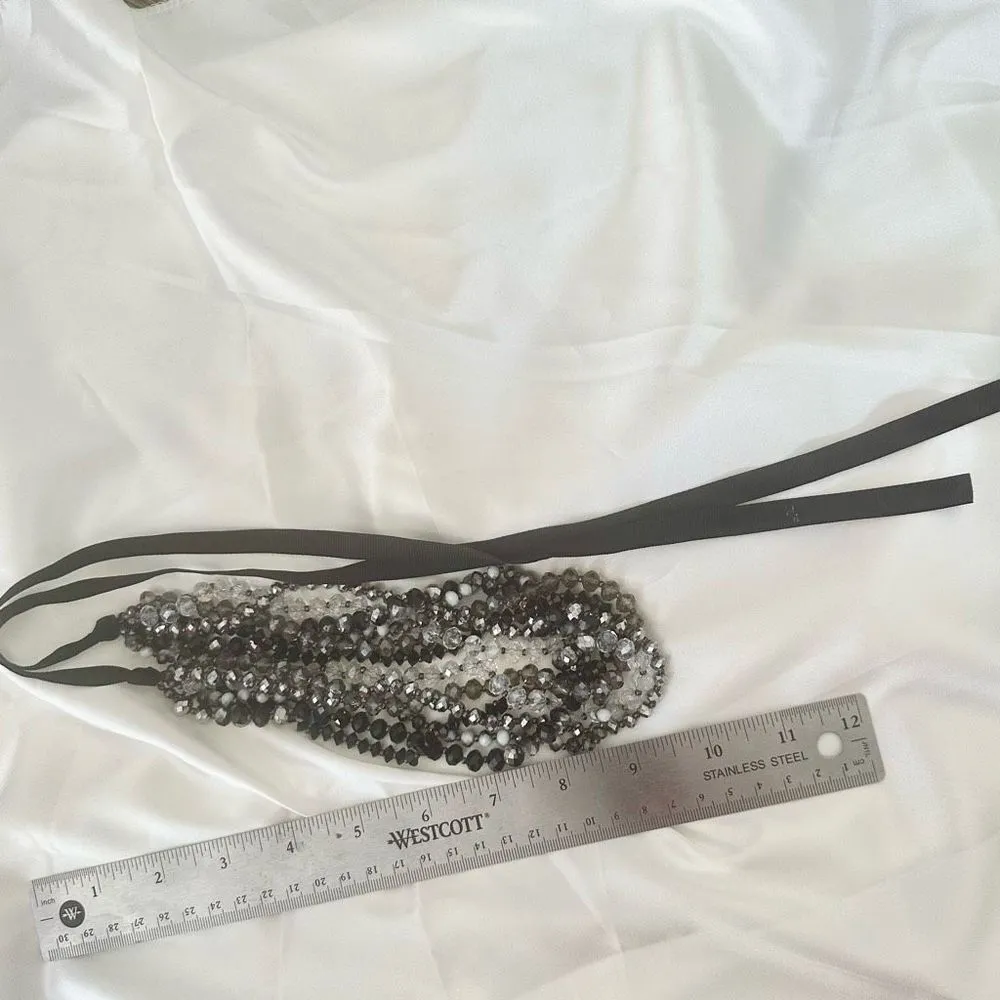 Multi strand crystal beaded tie back necklace Black - Image 8
