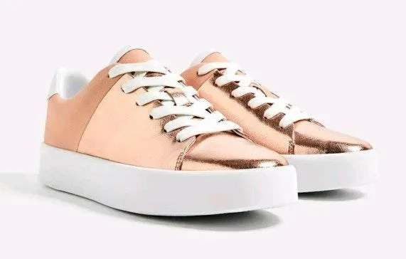 Two Tone Rose Gold Sneakers Shoes - Image 2