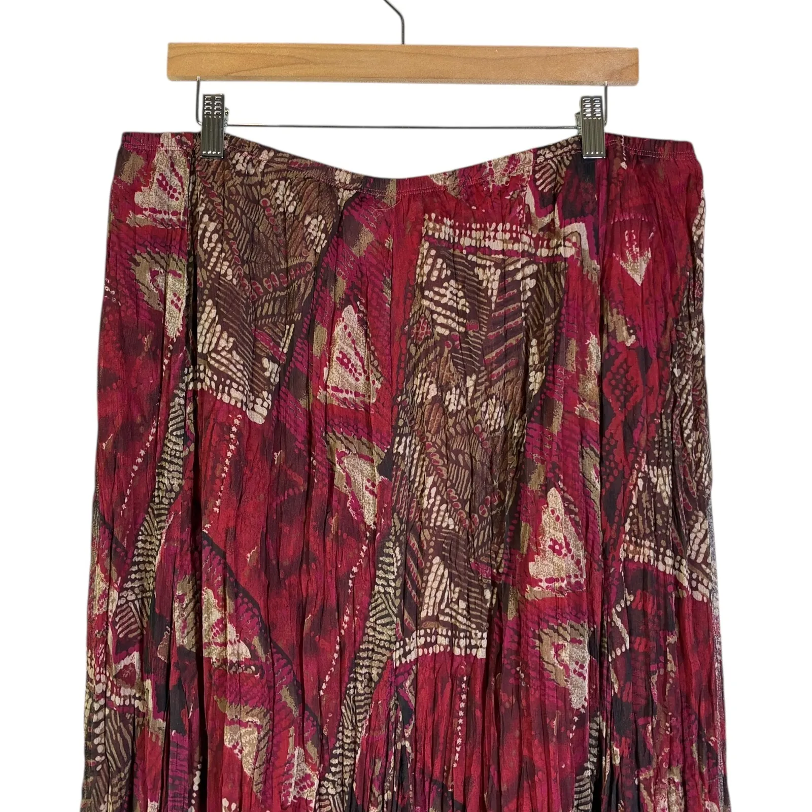 Ruby Rd Burgundy Gold Abstract Print Pleated Maxi Skirt Size 12 Red - Image 2