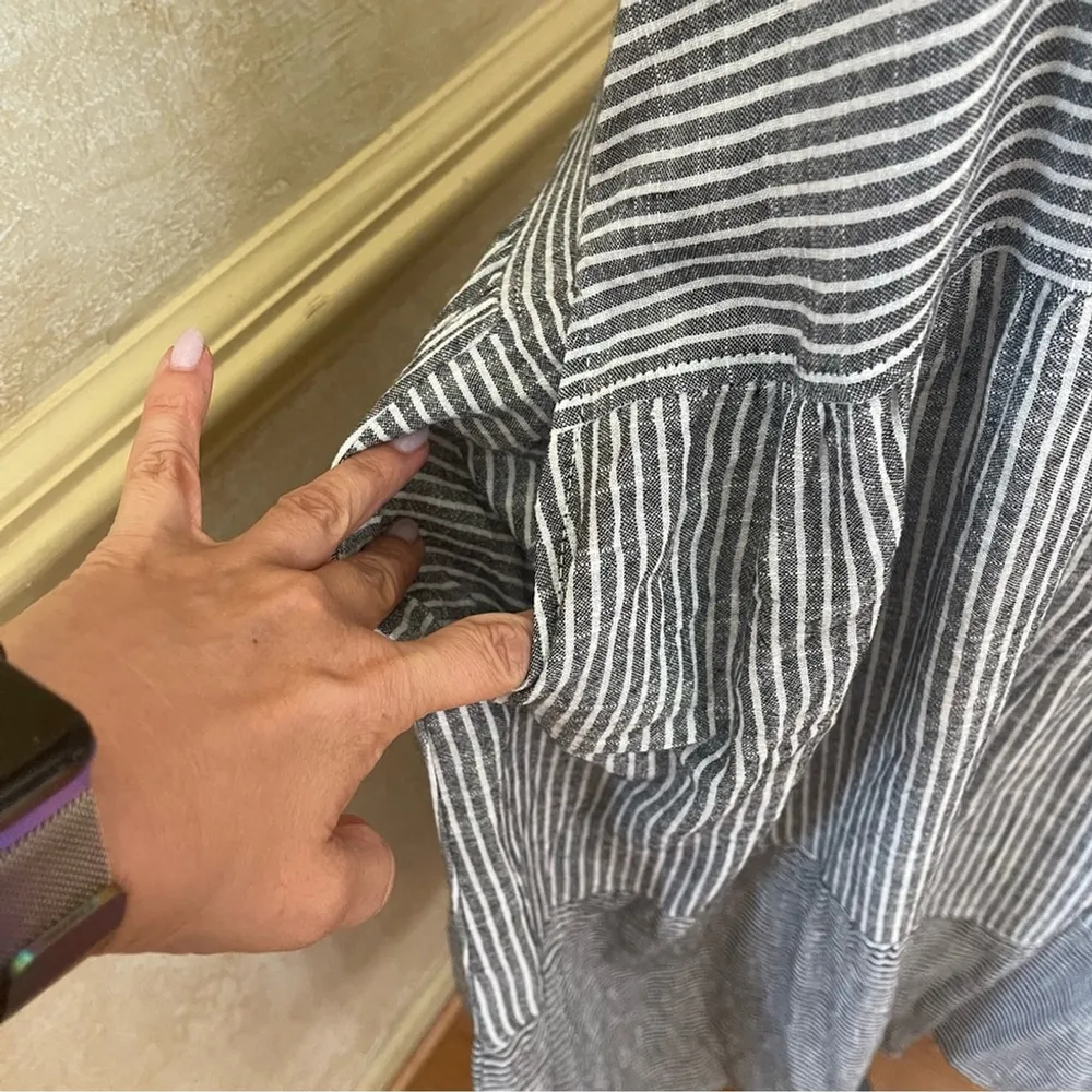 MAX STUDIO Maxi Dress Blue White Striped Patchwork Tiered Swing Boho Breezy XL - Image 5