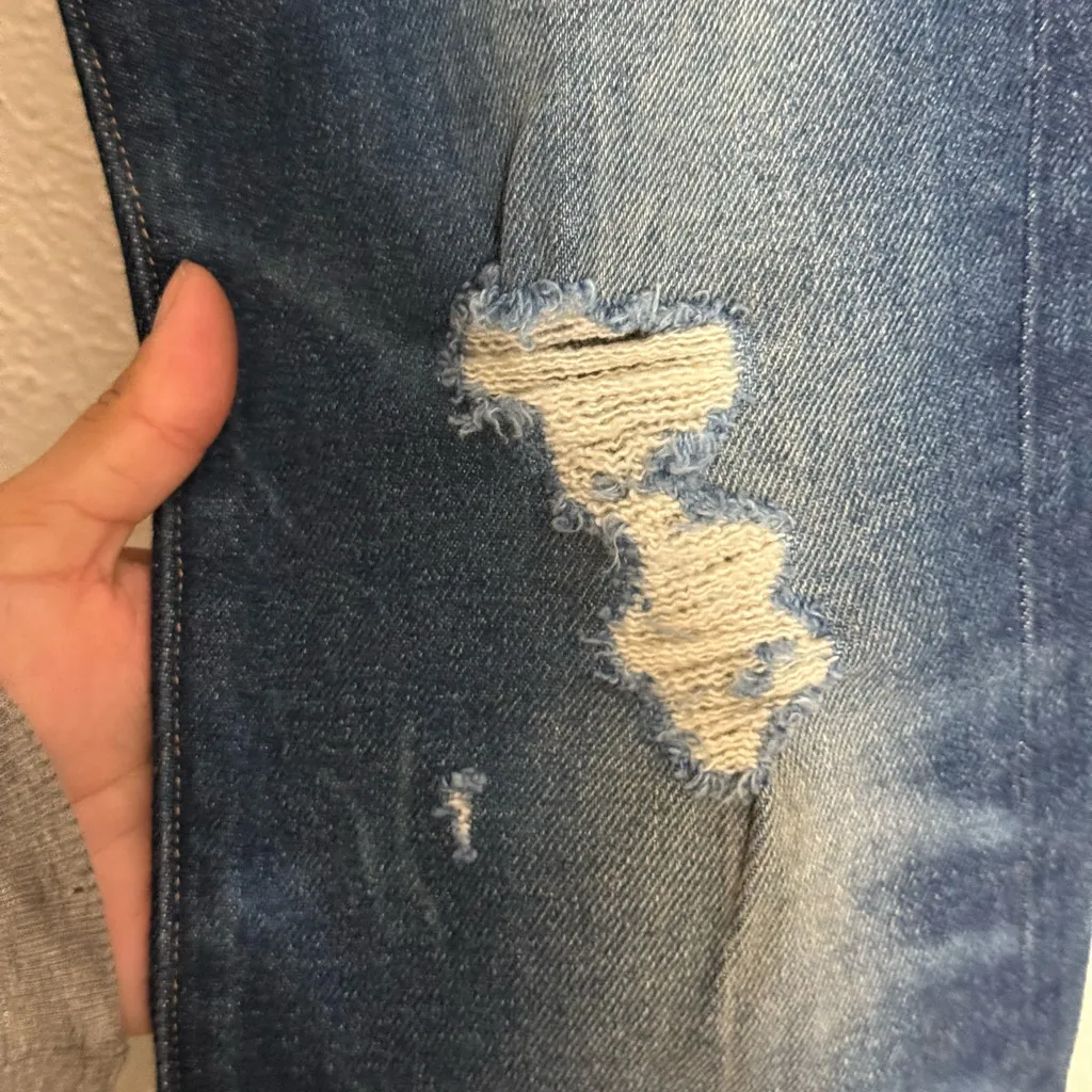 CQY Anthropology women’s Dark blue distress straight Slim denim jeans size 27 - Image 8