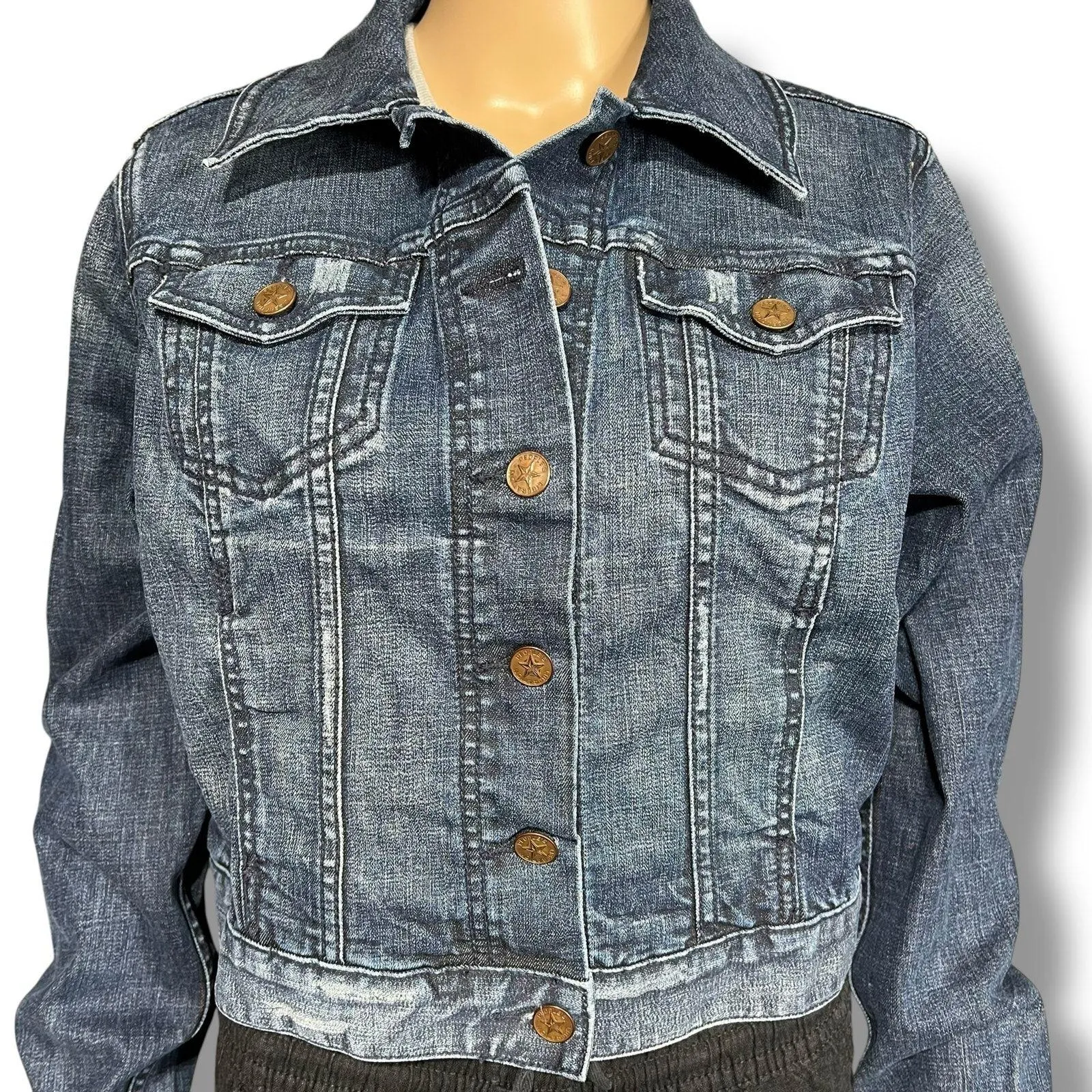 Peoples Liberation Womens Denim Blue Jean Jacket Dark Wash Short Length Medium - Image 3