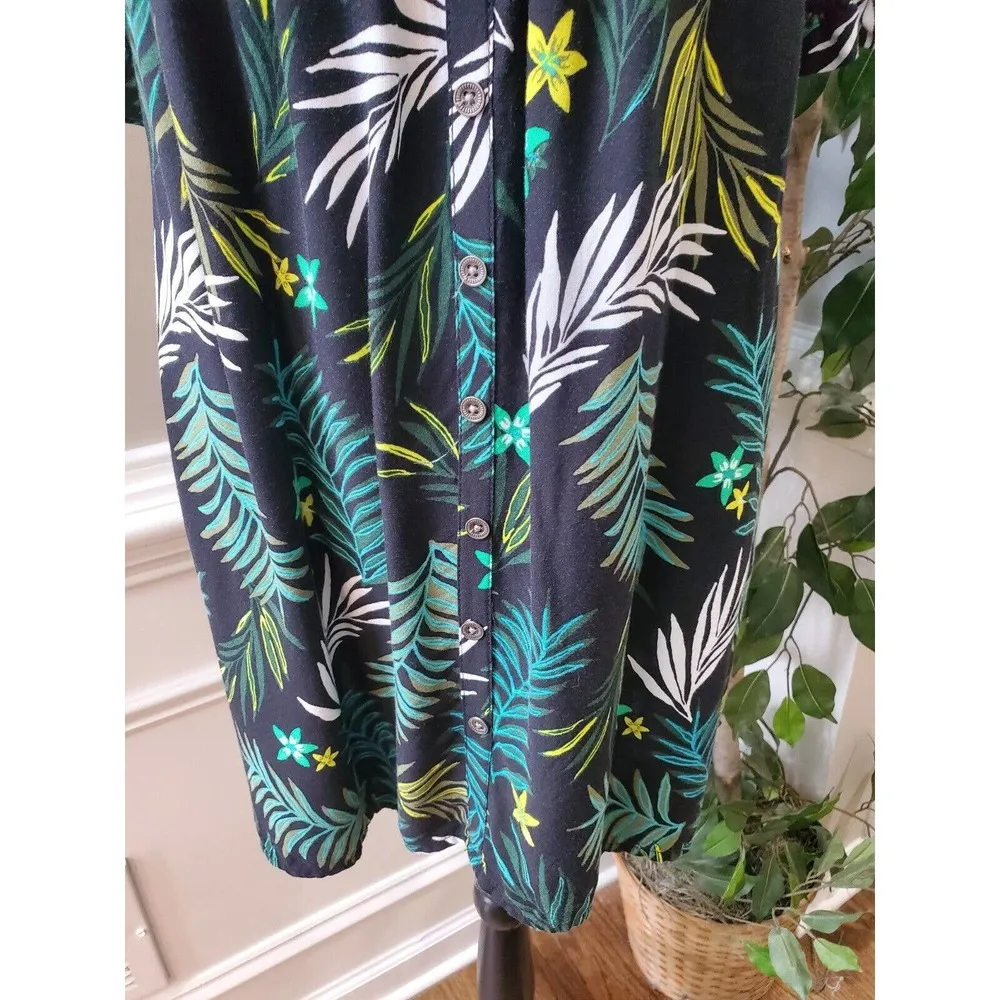 Terra & Sky Black Green Rayon Round Neck Short Sleeve Button Down Shirt Size 2X - Image 3
