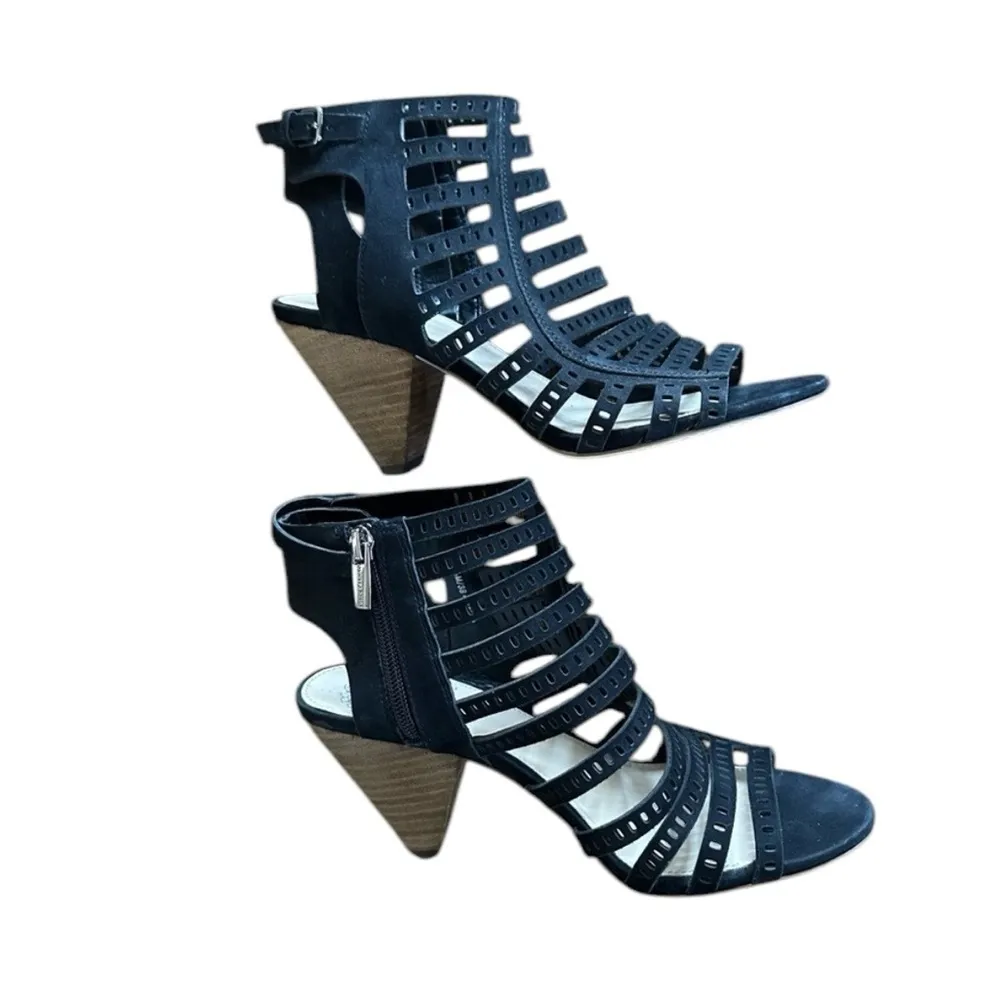 Vince Camuto Women's Black Laser-cut Leather Heeled Gladiator Sandal 7.5 M  New - Image 2