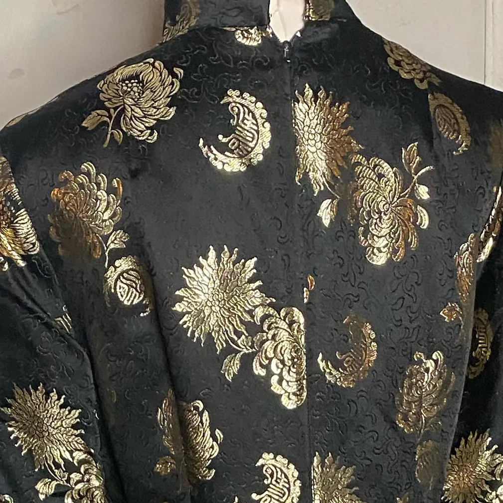 Vtg Cathay Black Gold Metallic
Brocade Cheongsam Qipao Dress
Size 14 - Image 7