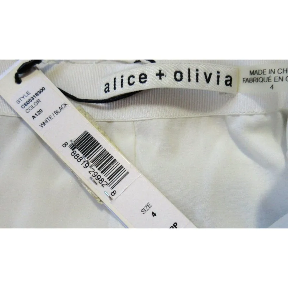 NWT Alice + Olivia Ophelia Midi in White Black Floral Lace Slit Skirt 4 $298 - Image 3