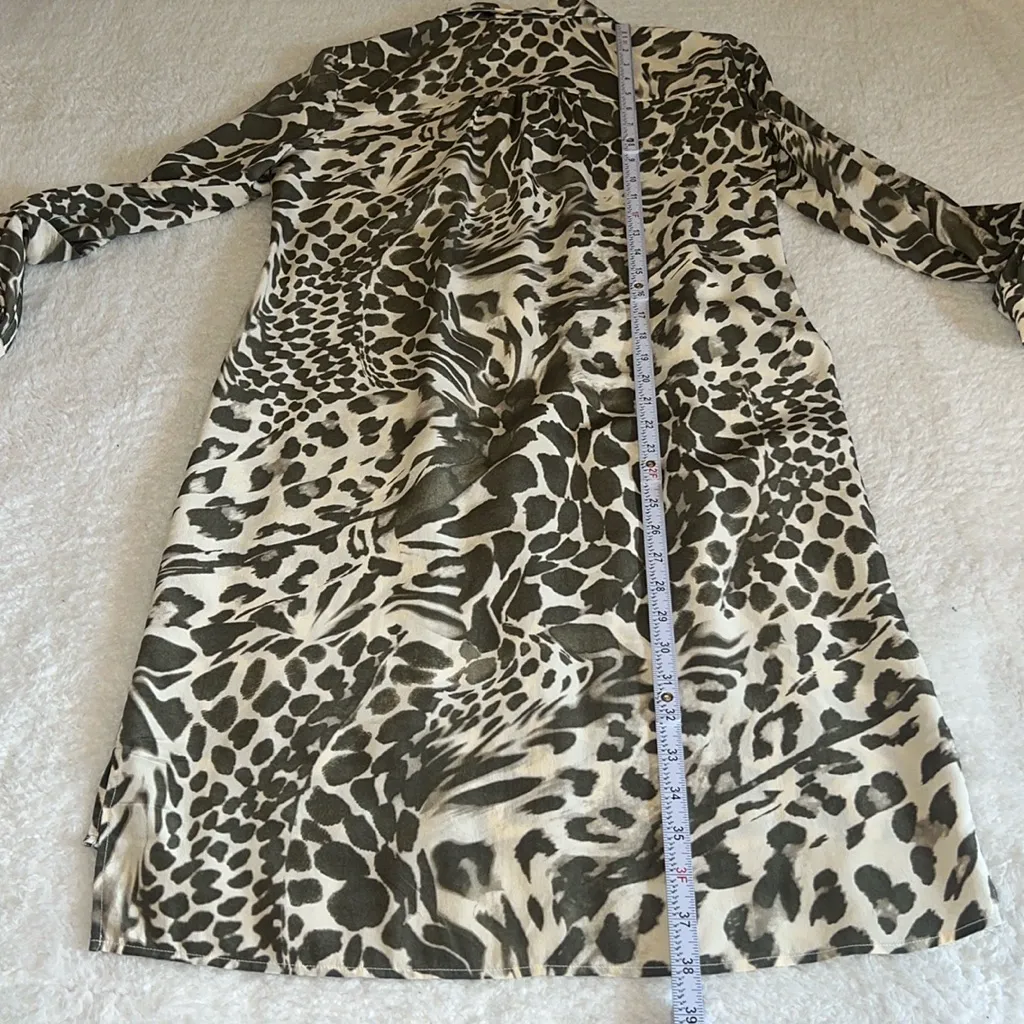 Diane von Furstenberg Prita Silk‎ Shirt Dress Animal Print Beige/Green Size 0 - Image 4