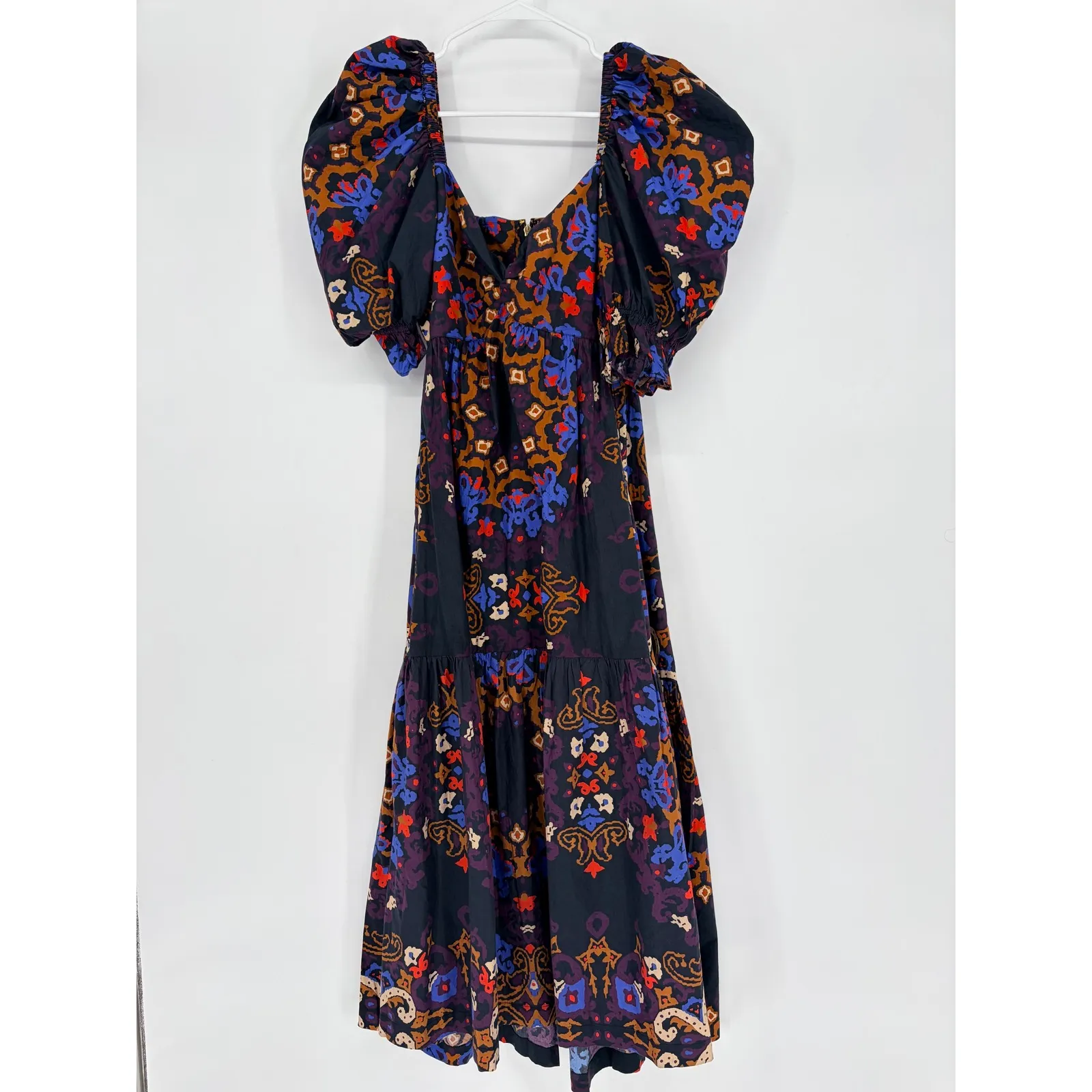 Cleobella Jewel Ankle Dress Venezia Puff Sleeve Midi Black Blue Orange - Image 3