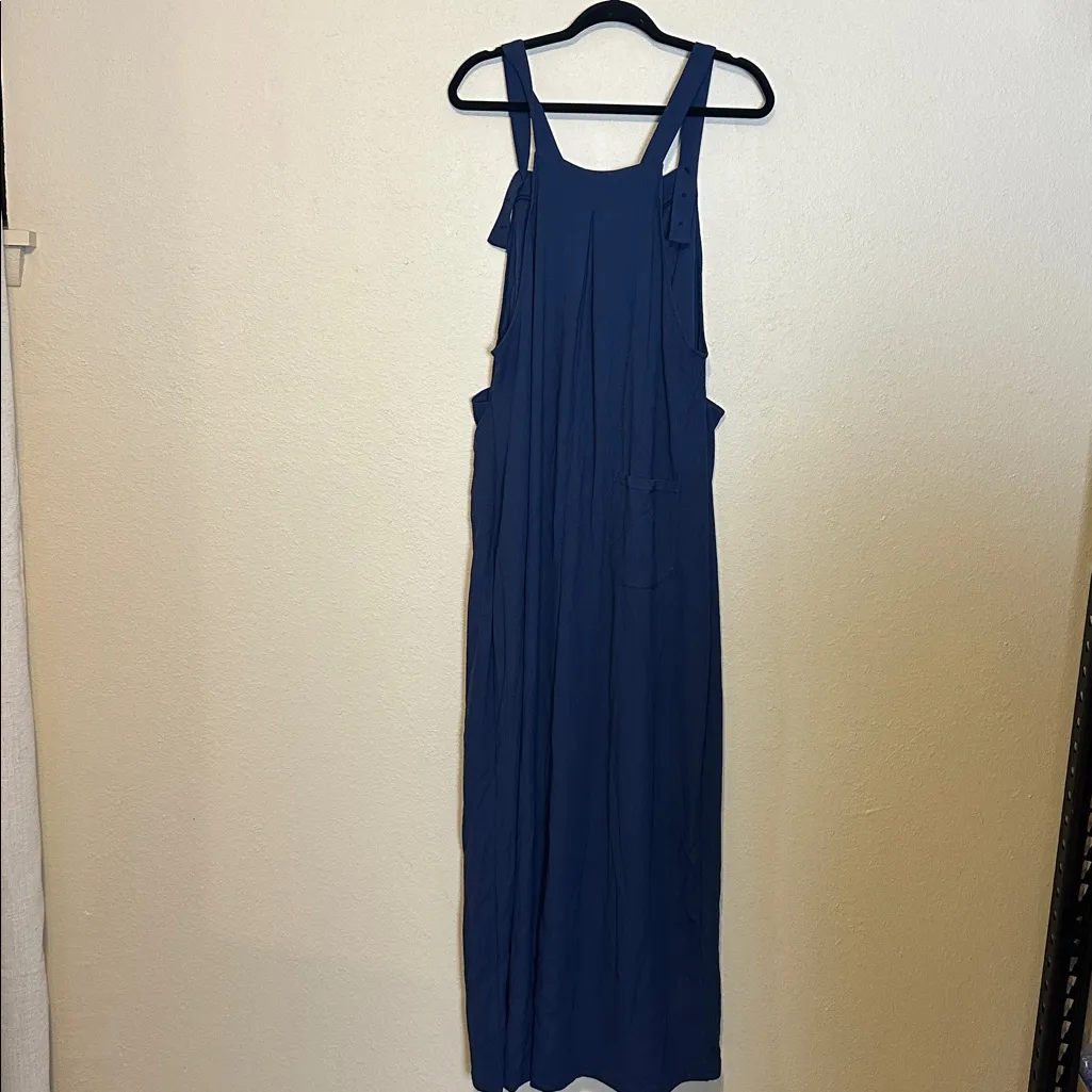 Halara Women Pleated Wide Leg Pockets Waffle Knit Casual Overalls Navy Size XL - Image 6