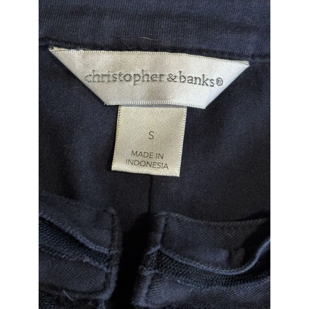 Christopher & Banks Blue Zip Up Long Sleeve Sweater Size Small Ruffle Raw Seams - Image 6