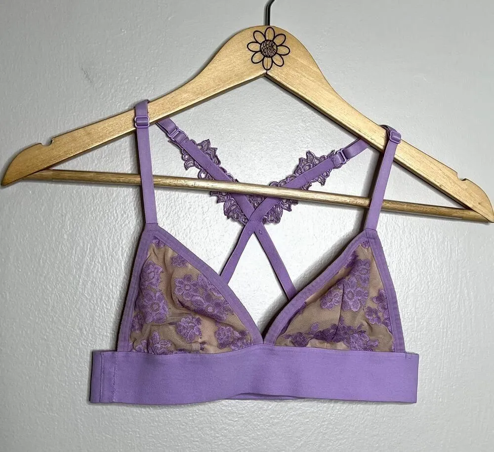 PINK Victoria's Secret Criss Cross Purple Lace Bralette - Image 4