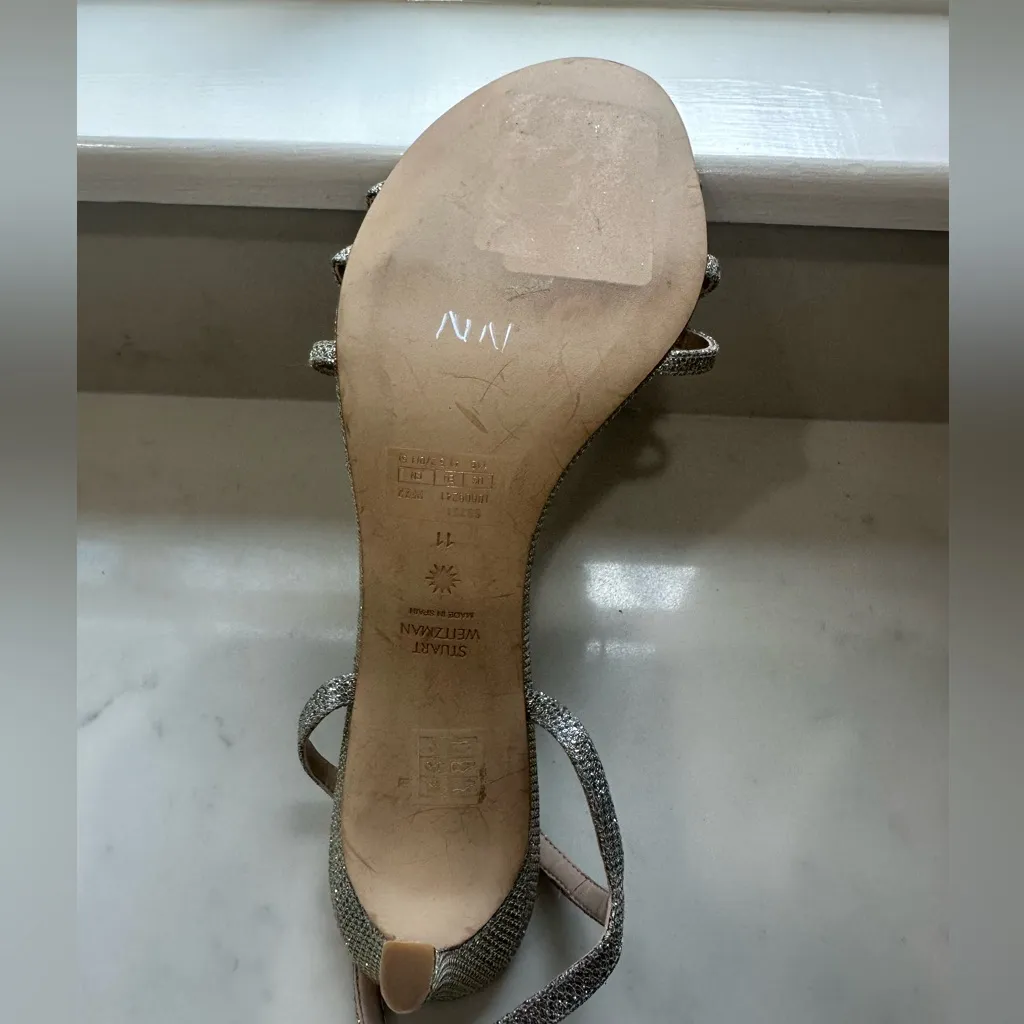 Stuart Weitzman Starla Metallic Sandals Silver Strappy Heels Size 11 NWT - Image 6
