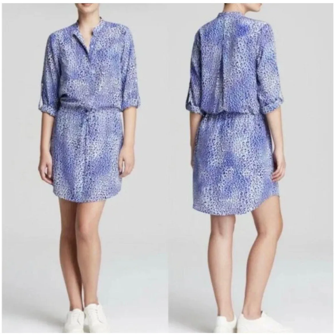 Rebecca Taylor Silk Mini Dress Size 2 Blue Leopard Print Fairy Core Boho Preppy - Image 2