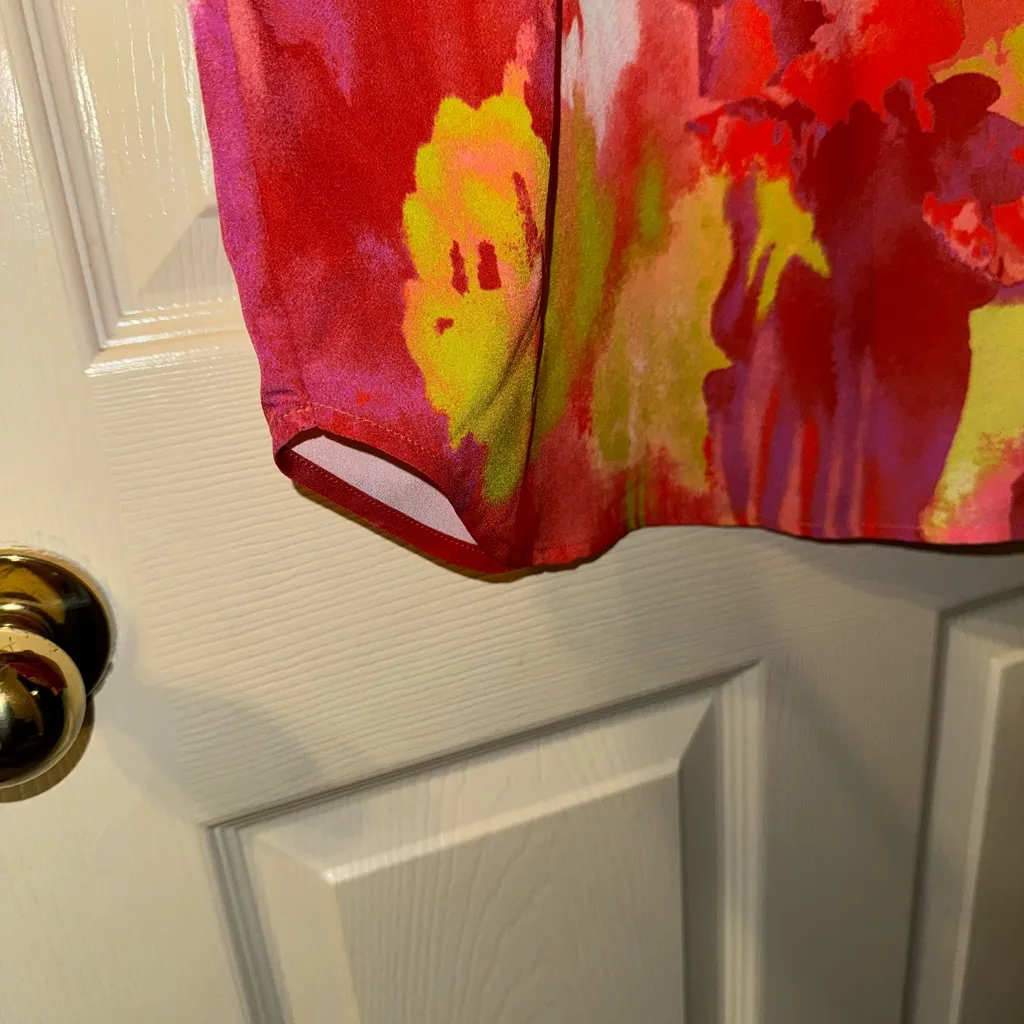 Natori colorful cover‎ up summer blouse floral size S. NEW Orange - Image 5