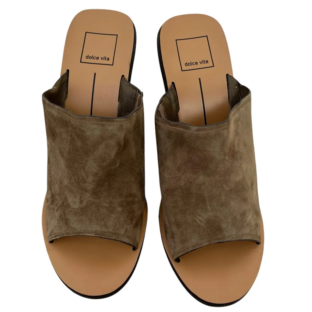 Dolce Vita Alba Olive Suede Open Toe Mules with Jute Woven Heel 9 - Image 4