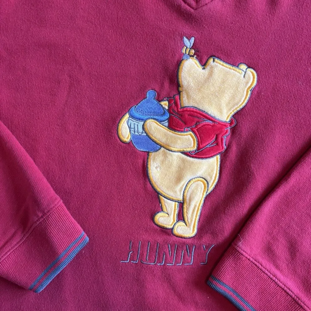 Winnie The Pooh Sweatshirt Womens Size Medium Red Vintage V Neck Crewneck Disney - Image 2