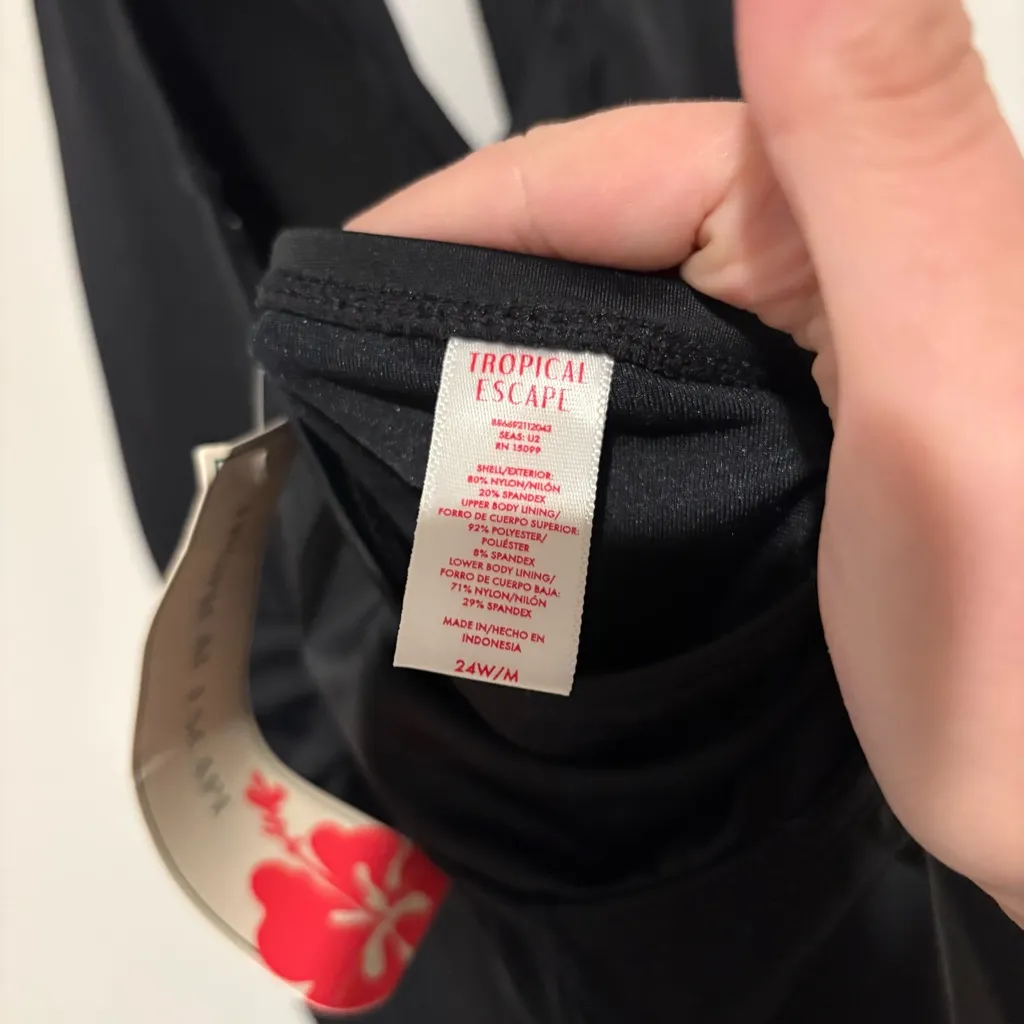 Tropical Escape 1pc Swimsuit dress Runched Front jewel beaded strap black 24w - Image 8