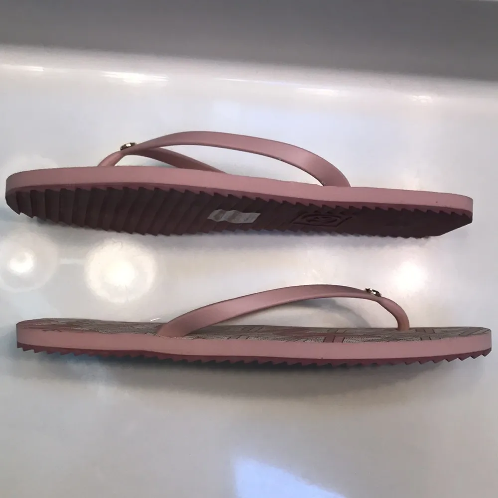 MICHAEL Michael Kors Women’s Graphic MK Pink Purple Gold Emblem Thong Sandals - Image 5