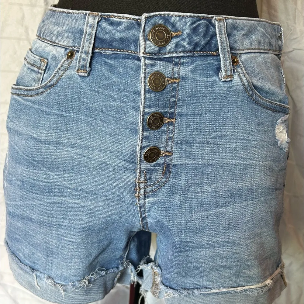 Mudd  Button Fly Blue Jean Shorts High-Waisted Distressed - Image 2