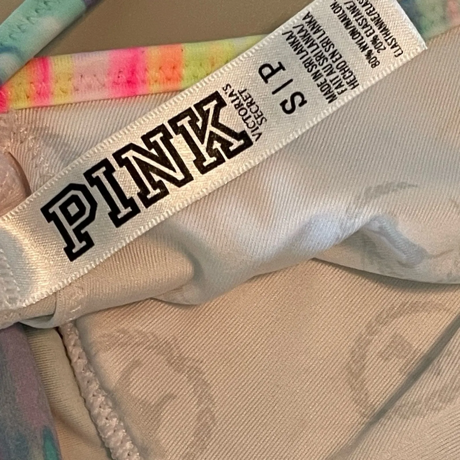 PINK Pastel Tie Dye Flounce Ruffle String Bikini Top Small - Image 2