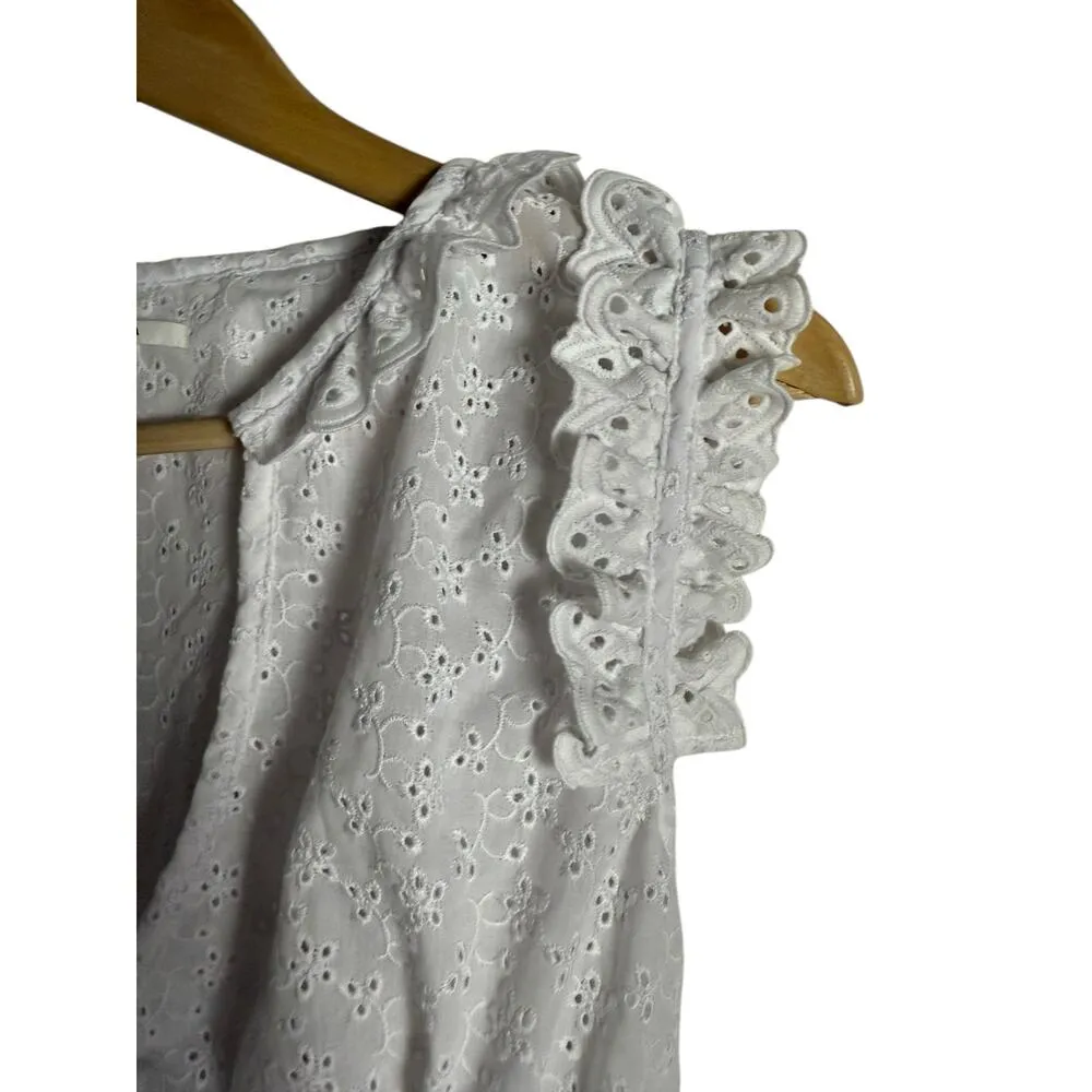 Tularosa Ryse White Ruffled Eyelet Split Neck Crop Top Size Small - Image 6