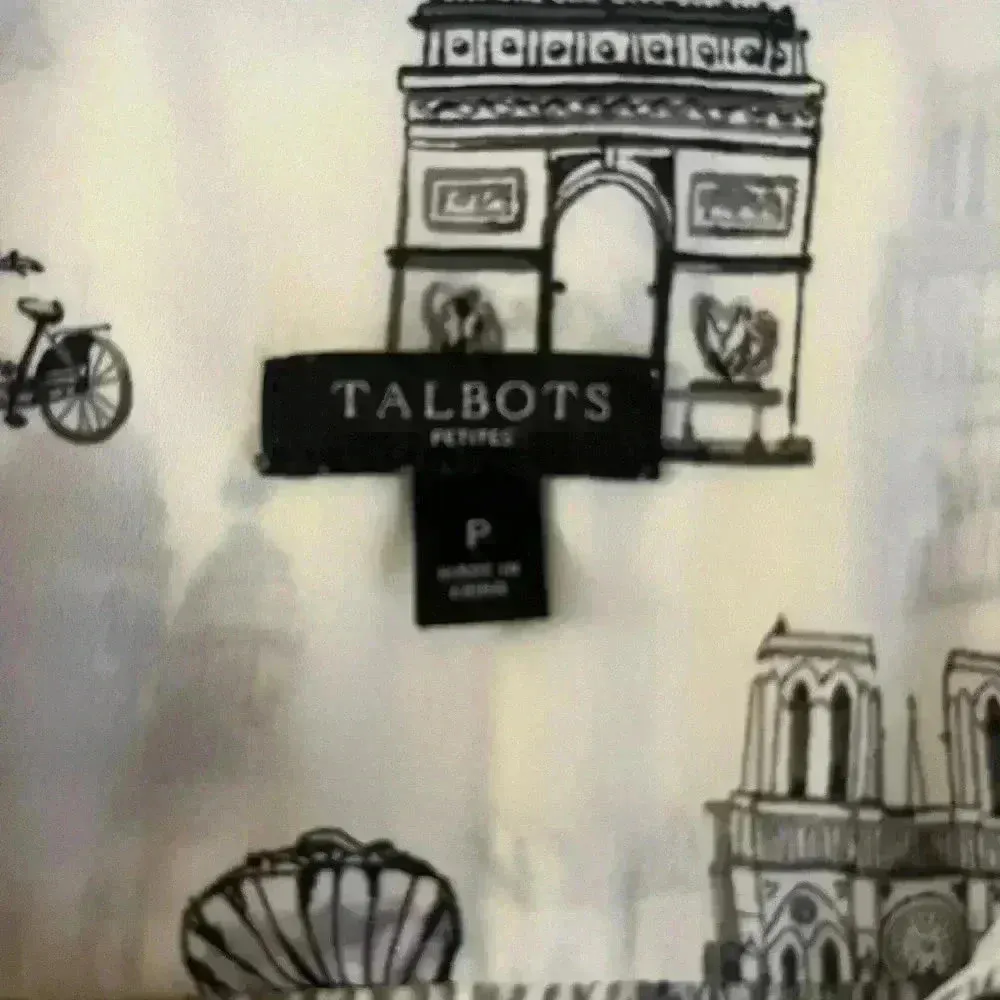 Talbots Paris Print Tie Front Blouse Ivory and Black Small Petite - Image 7
