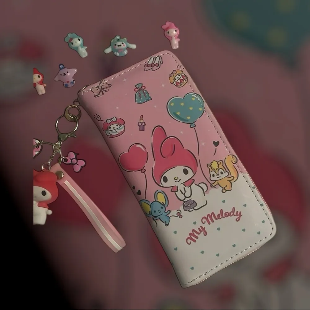 Sanrio My Melody Pink Wallet with matching Keychain and FREE CHARMS - Image 4