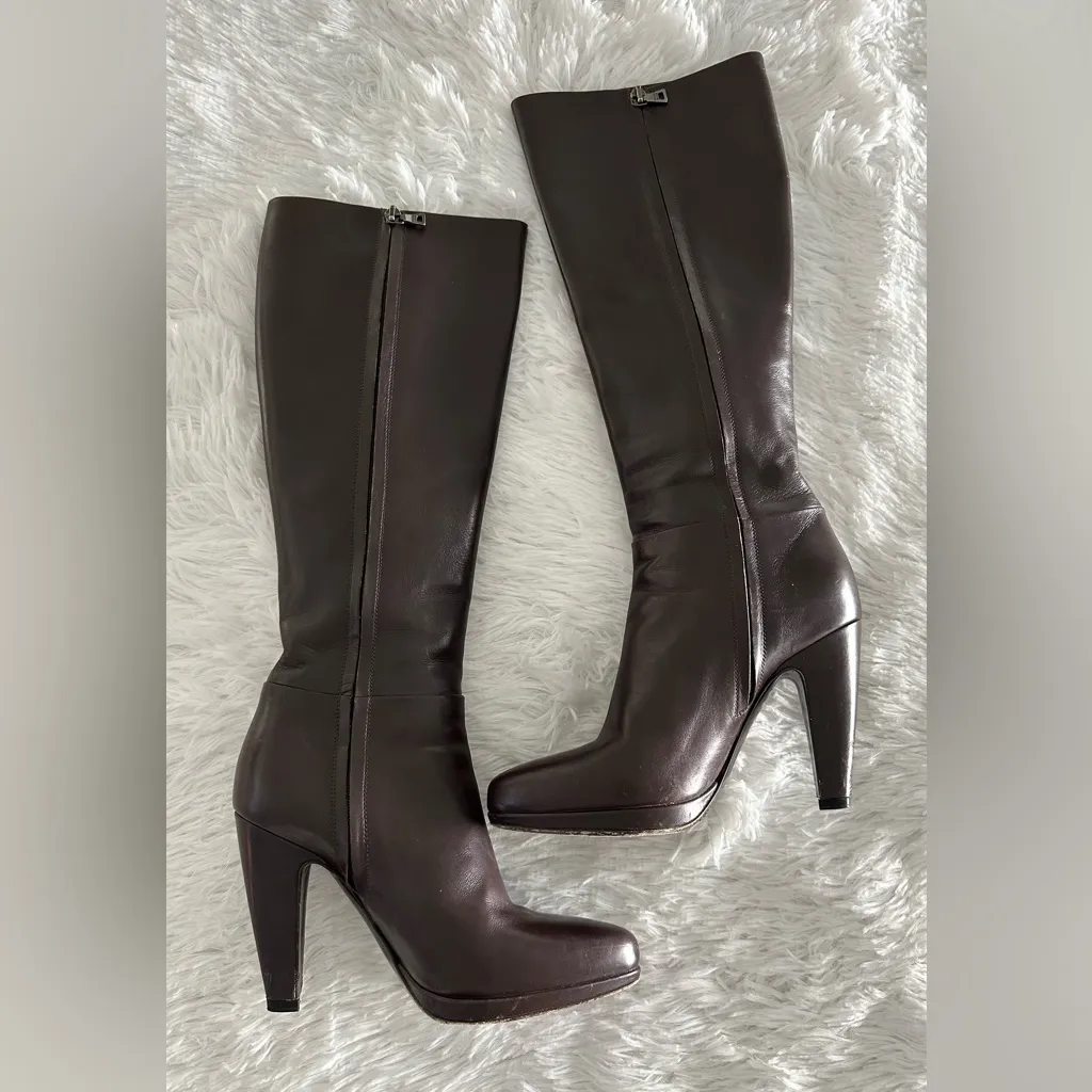 Authentic PRADA Brown Leather Tall‎ Boots Sz 35.5 35 1/2 - Image 14