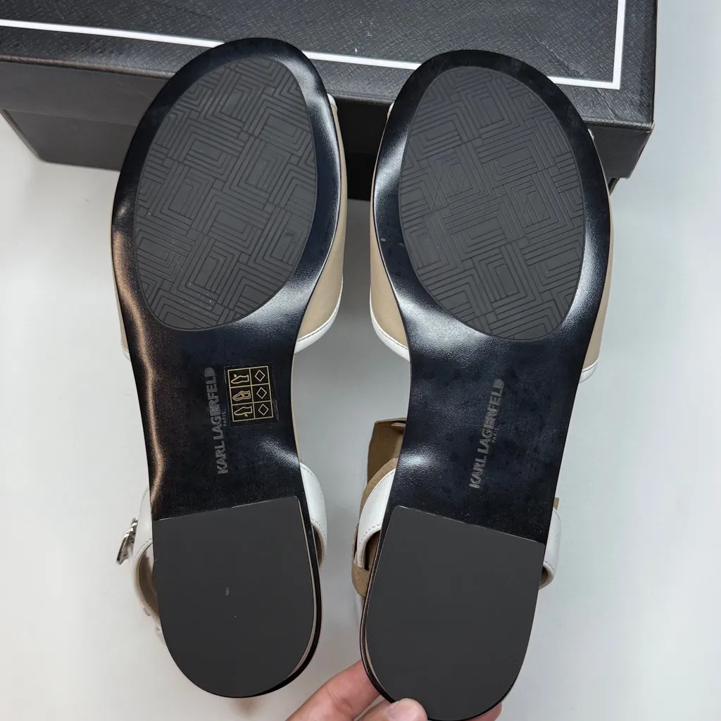 KARL LAGERFELD PARIS Women’s Cabria Ankle-Strap Nude Flats- Size 9.5- Sandals - Image 11